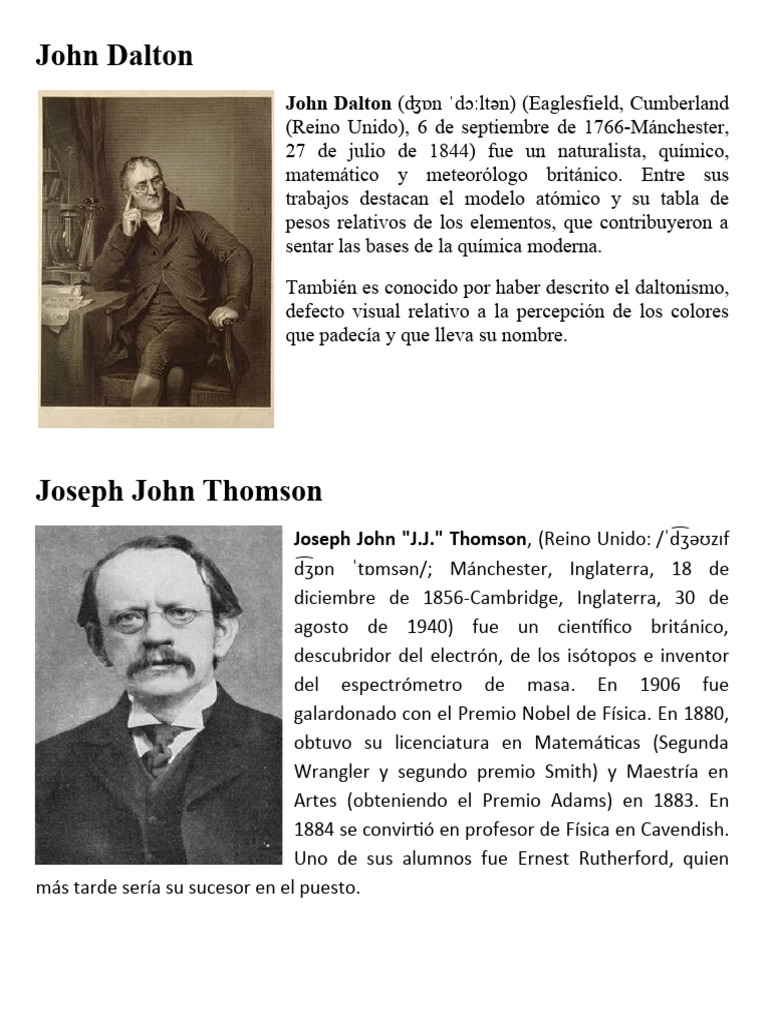Dalton, Thomson y Millikan: Pioneros de la Ciencia | PDF | Ciencias ...