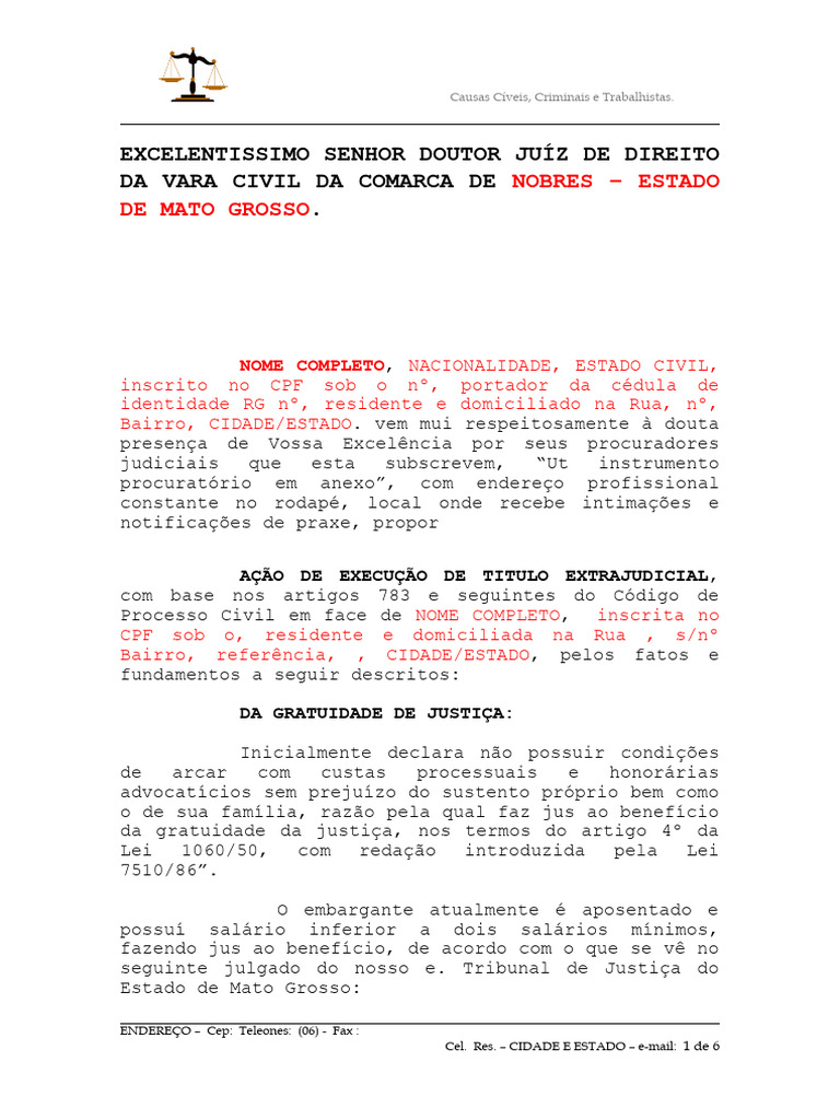 Ação de Execução de Título Extrajudicial | PDF | Processo civil | Nota ...