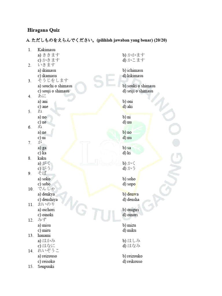 Hiragana Quizizz Pdf