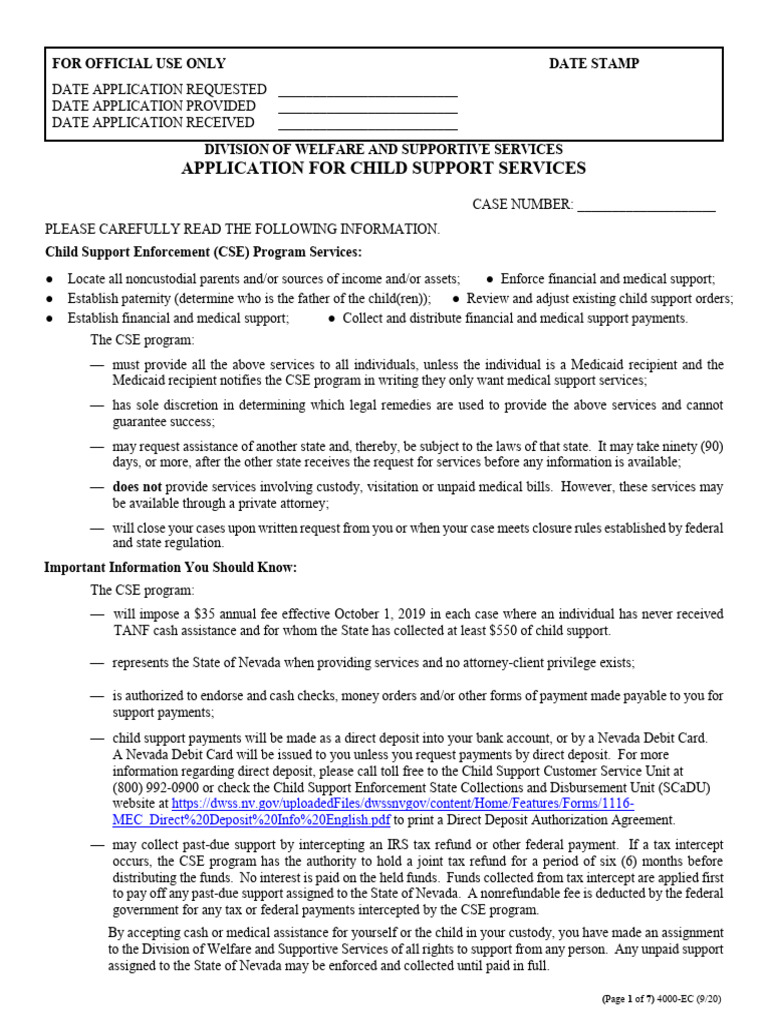 Nevada Child Support Services Application | PDF | Automated Teller ...