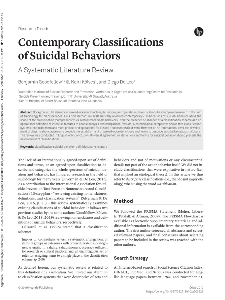 Contemporary Classifications of Suicidal Behaviors | PDF | Suicide ...