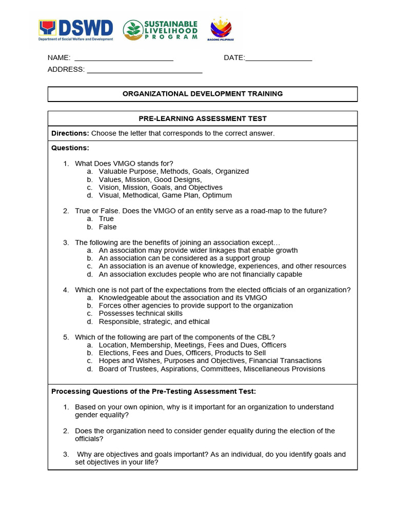 Pre and Post Test - CAPBUILD | PDF | Leadership | Gender