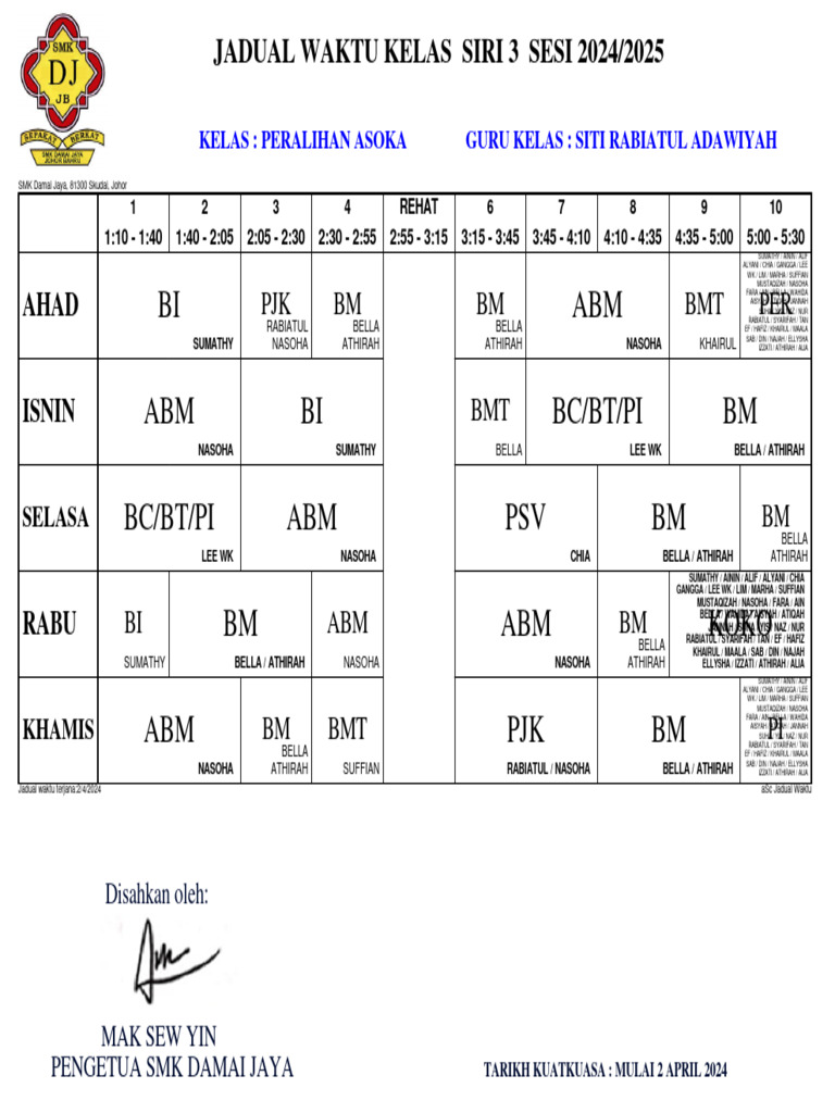 Jadual Kelas Siri 3 2024 | PDF