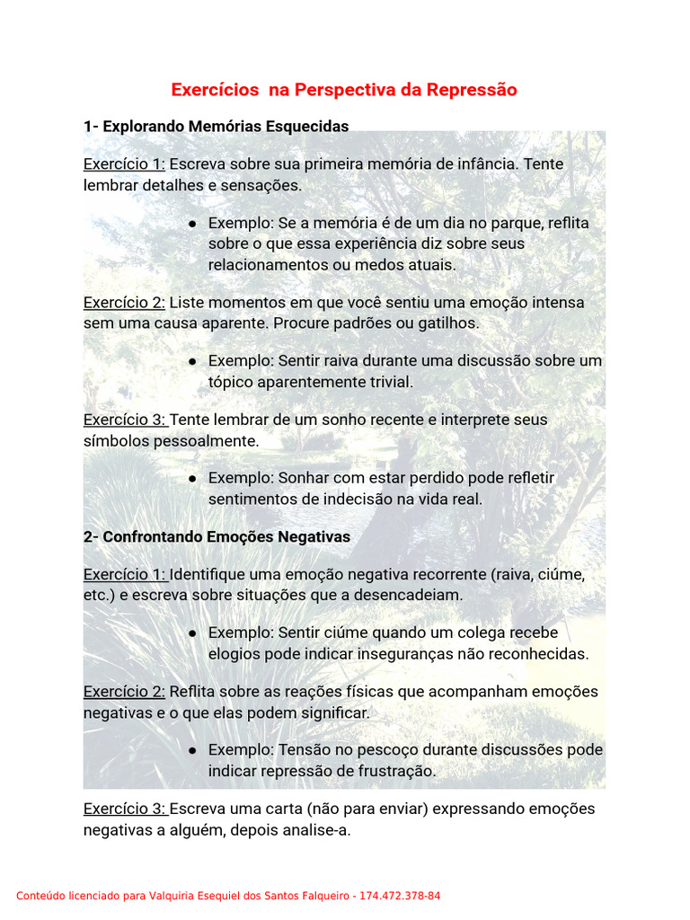 Exercícios de Autoanálise e Repressão | PDF | Emoções | Ciúmes