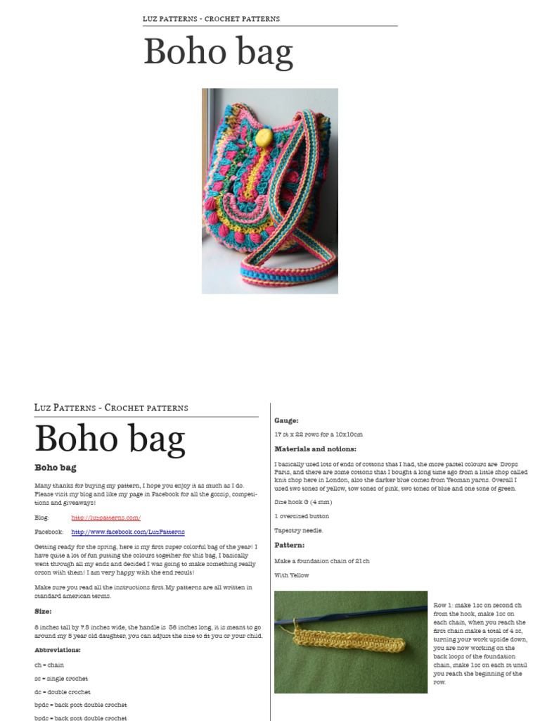 Colorful Boho Crochet Bag Pattern | PDF | Textile Arts | Needlework