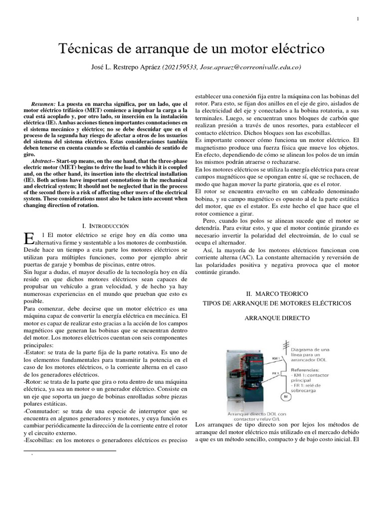 Tecnicas para Arranque de Motores | PDF | Corriente eléctrica | Motor ...