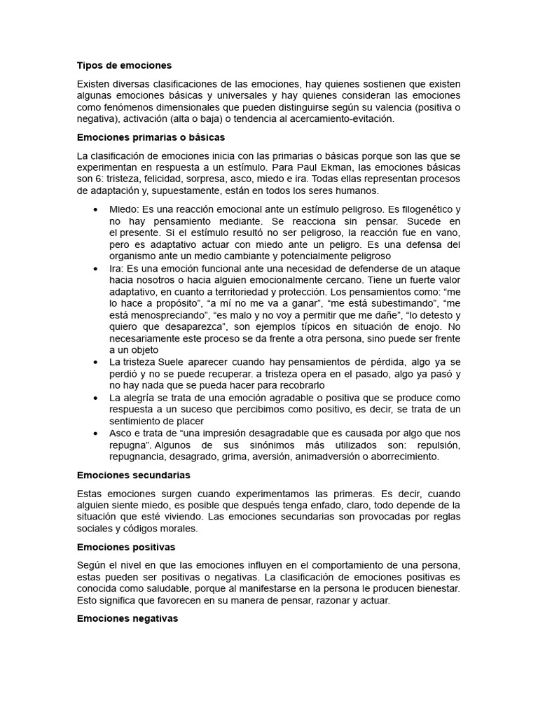 Tipos de Emociones | PDF | Las emociones | Asco