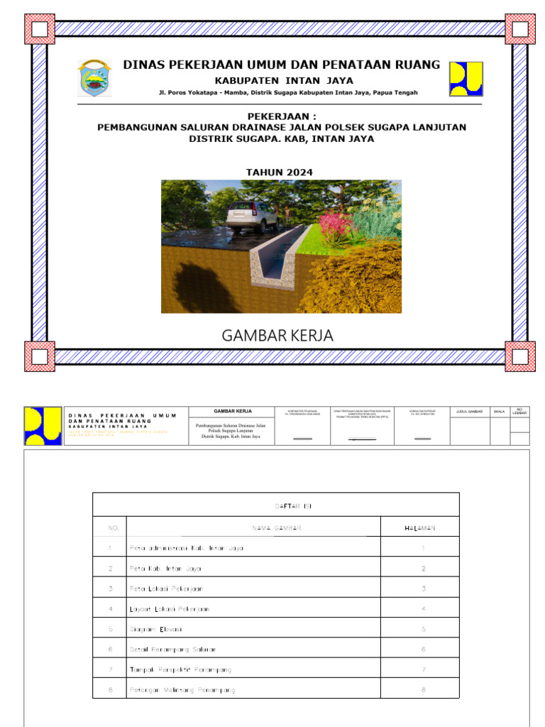 Gambar Kerja Pembangunan Saluran Drainase Jalan Polsek Sugapa Lanjutan