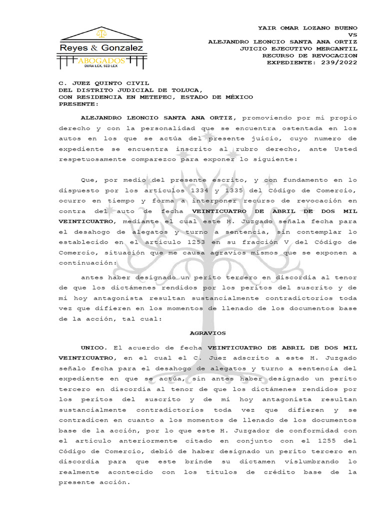 RECURSO DE REVOCACION Mercantil | PDF | Testigo experto | Ley Pública