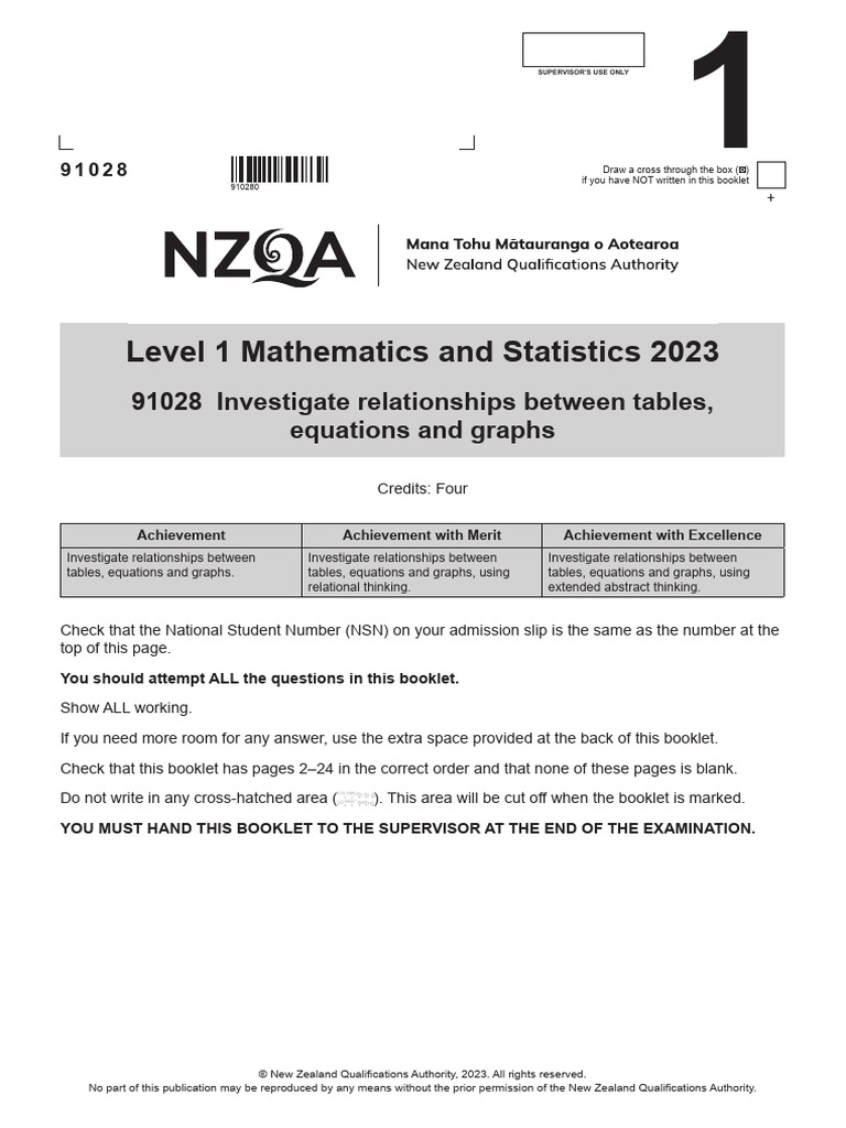 Level 1 Mathematics and Statistics 2023: 91028 Investigate ...