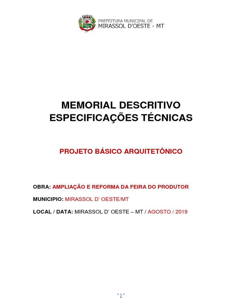 Memorial Descritivo: Reforma da Feira do Produtor | PDF | Argamassa ...