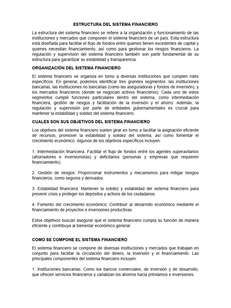 Estructura y Funciones del Sistema Financiero | PDF | Sistema ...