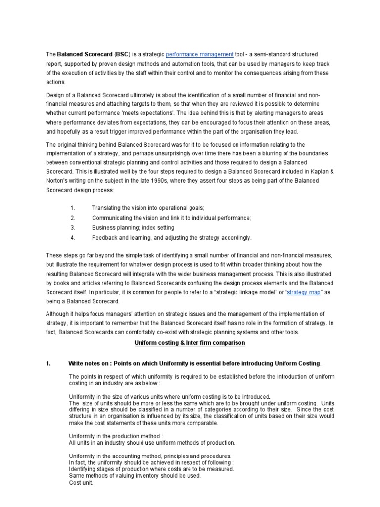 Performance Management Uniform Costing & Inter Firm Comparison PDF