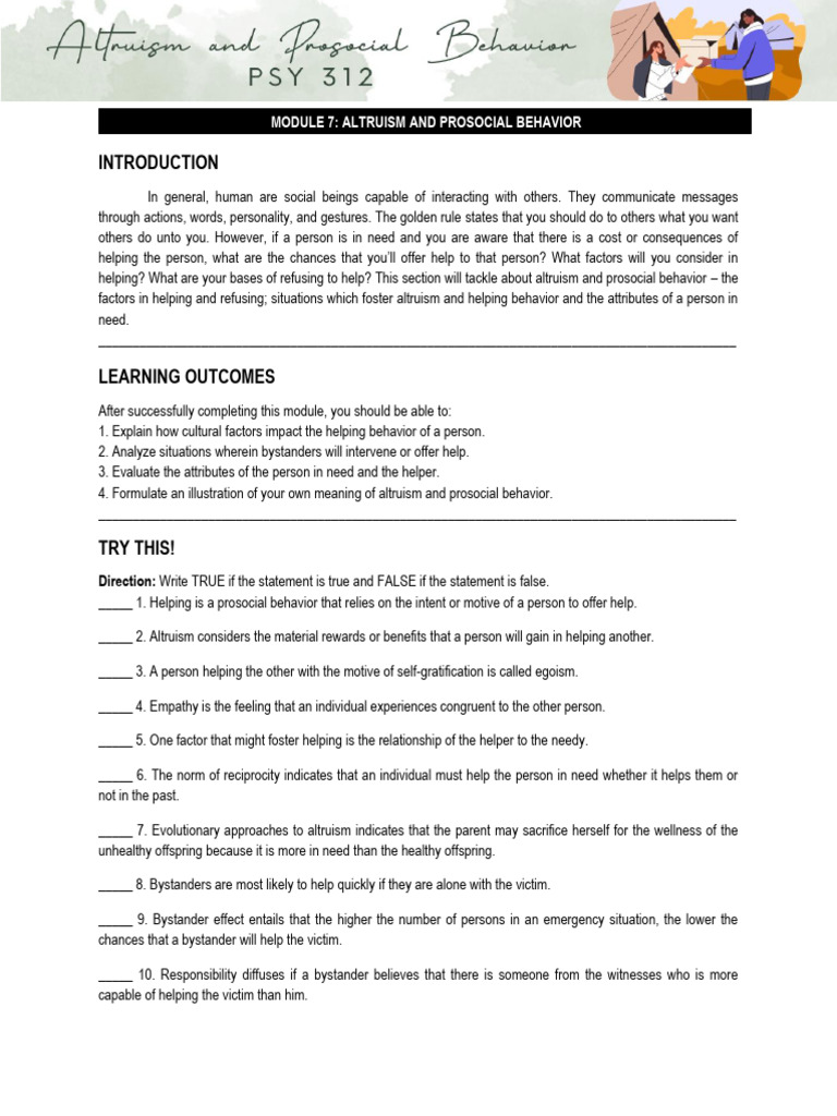 Altruism and Prosocial Behavior Insights | PDF | Empathy | Altruism