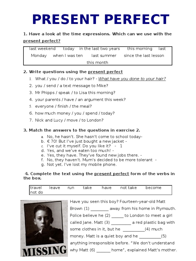 Present Perfect Tense Exercises | PDF | Languages