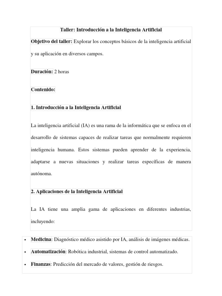 Taller Básico de IA y Word | PDF | Inteligencia artificial ...
