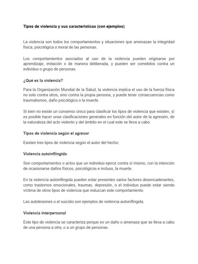 Tipos de Violencia y Sus Características | Descargar gratis PDF ...