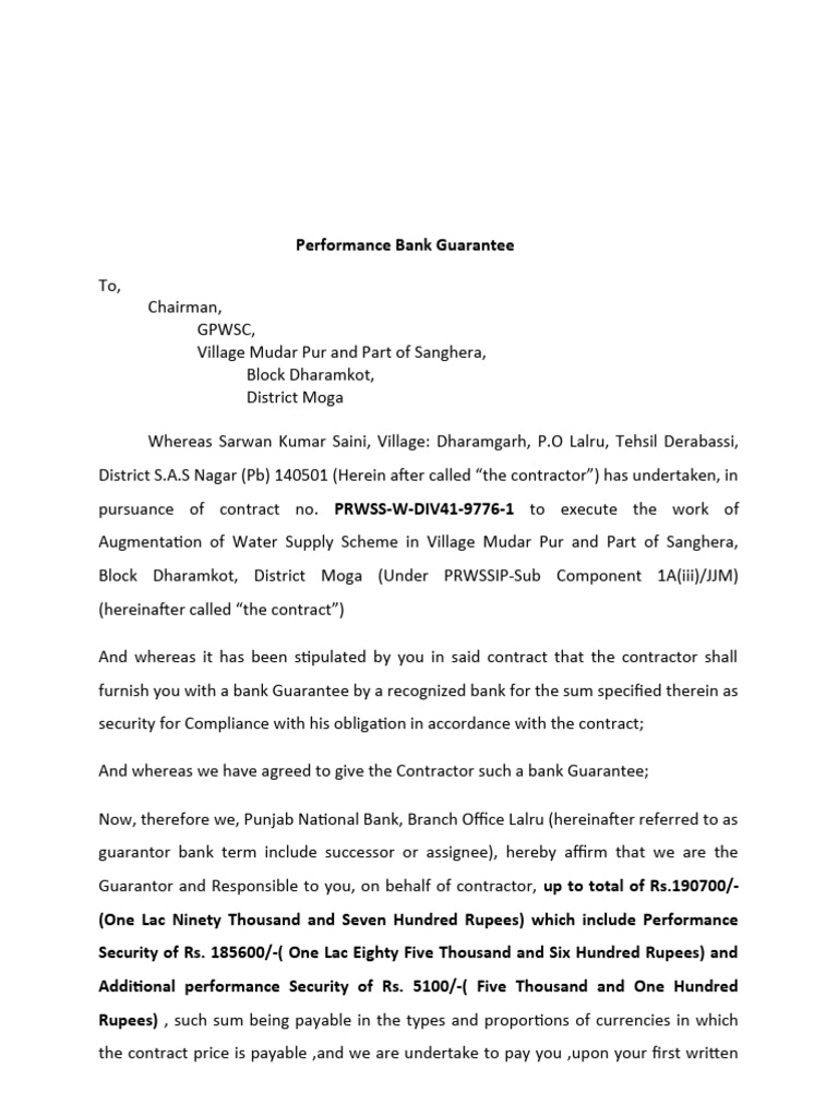 Performance Bank Guarantee Document | PDF | Legal Liability | Business Law