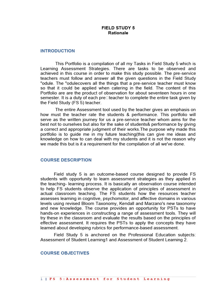 Field Study 5: Assessment Strategies | PDF | Educational Assessment ...