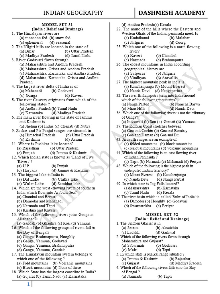 INDIAN GEOGRAPHY MCQ | PDF | Earth Sciences | Agriculture