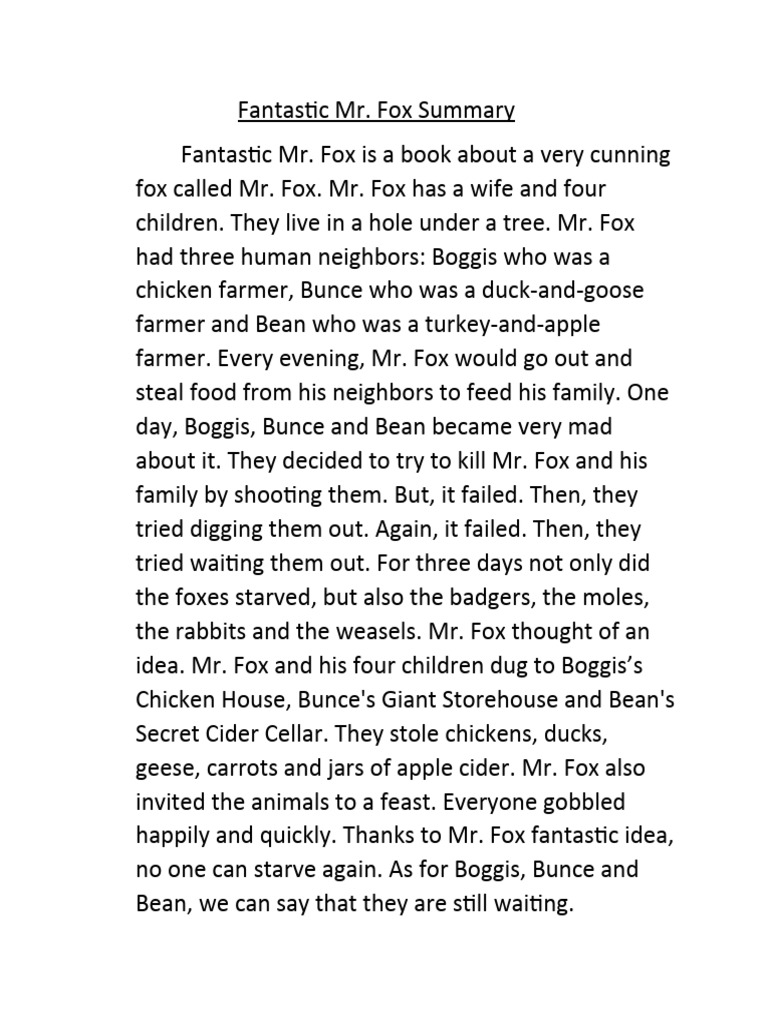 Summary of Fantastic Mr. Fox | PDF