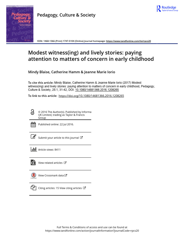 Modest Witnessing in Early Childhood | PDF | Pedagogy | Teachers
