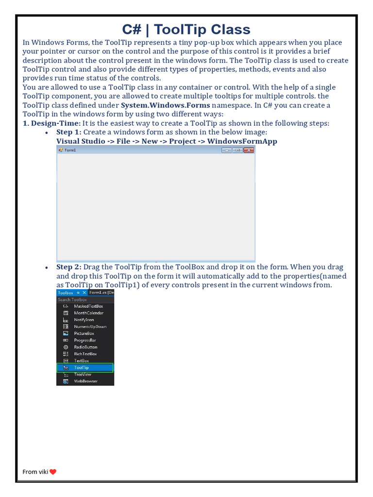C# ToolTip Class Guide for Windows Forms | PDF | Thread (Computing ...