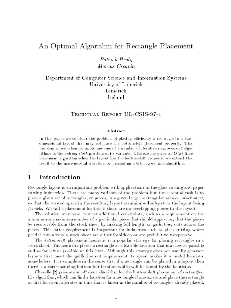 Efficient Rectangle Placement Algorithm | PDF | Time Complexity ...
