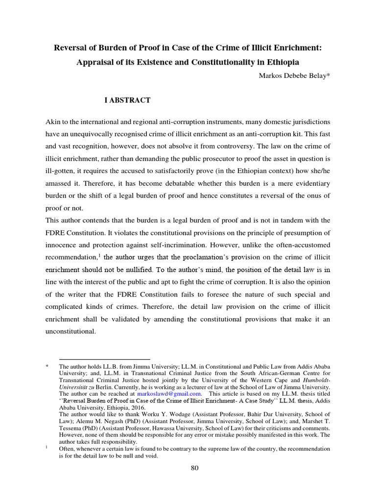 Illicit Enrichment and Burden of Proof in Ethiopia | PDF | Burden Of ...