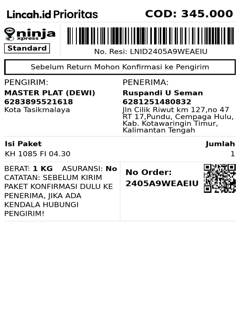 Daftar Resi Pengiriman Paket COD | PDF