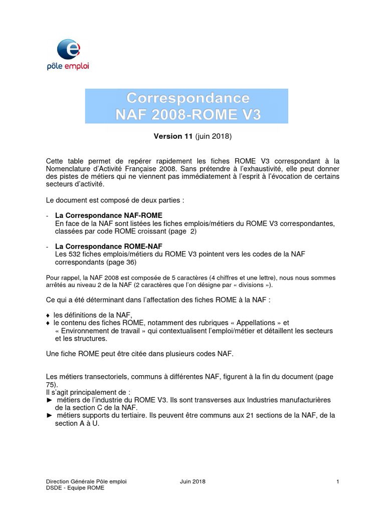Correspondance NAF et ROME V3 | PDF | Électronique | Chaudronnerie
