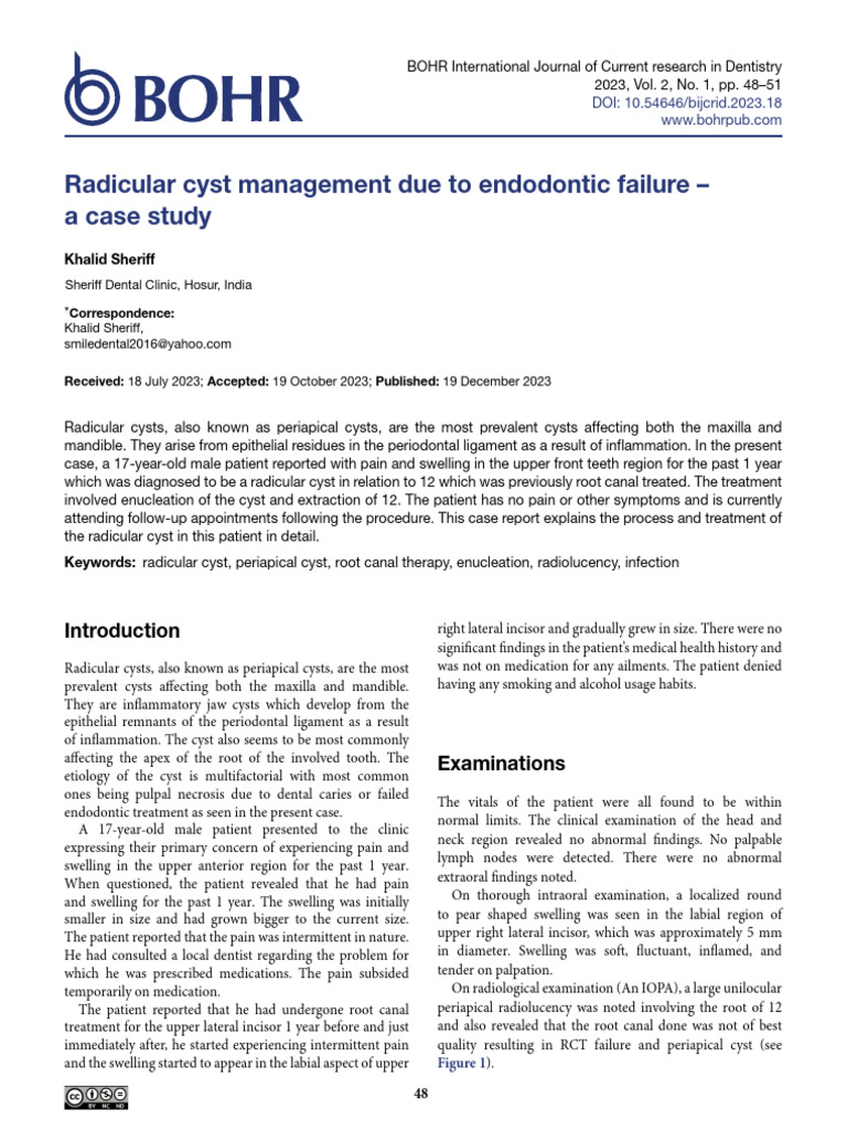 Radicular cyst management due to endodontic failure a case study