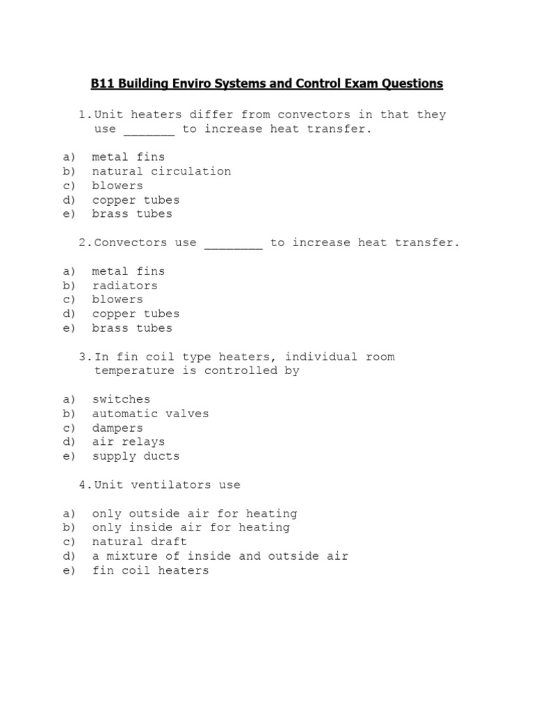 B11 Building Enviro Systems and Control Exam Questions PDF Radiator