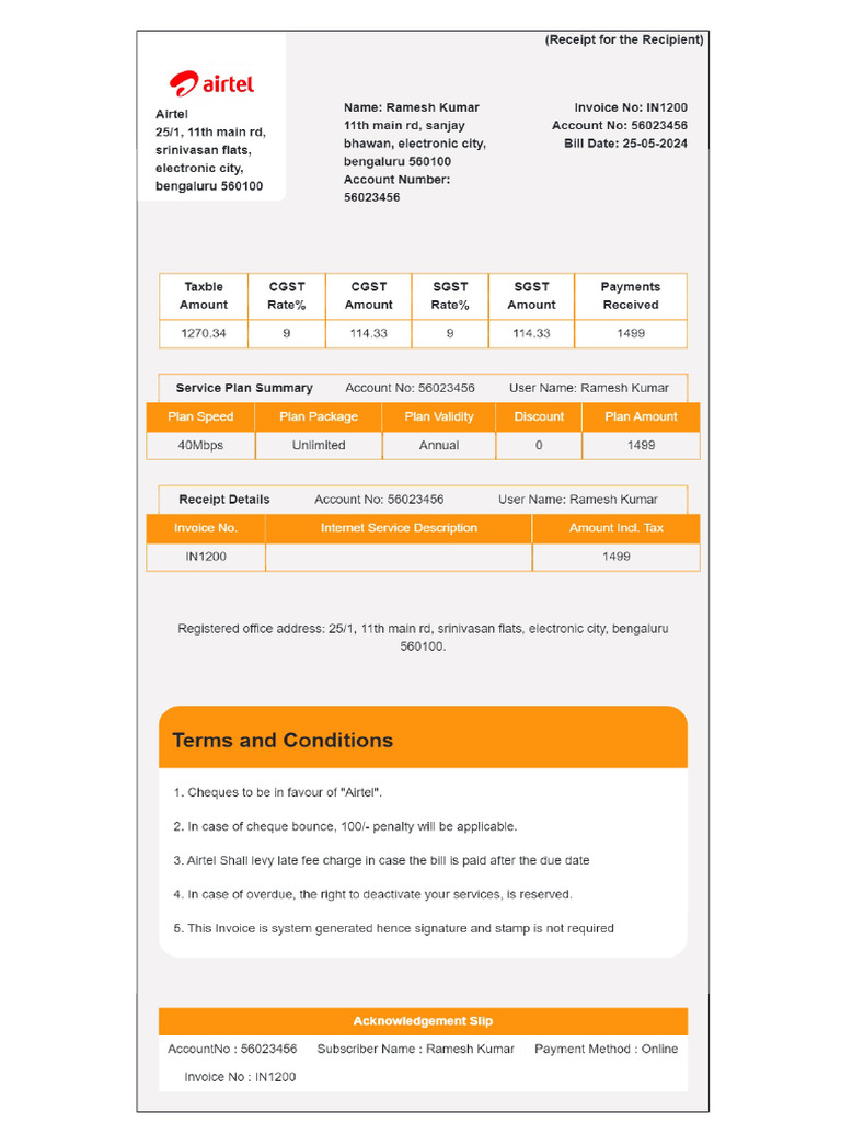 Invoice template airtel PDF