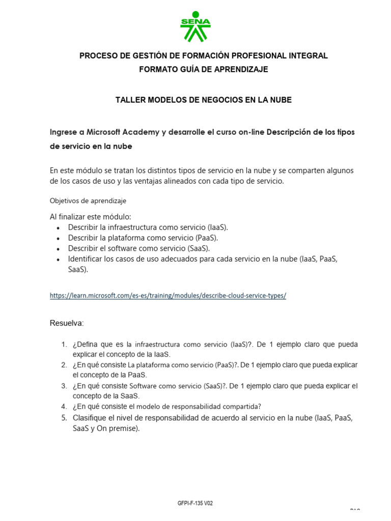 Taller sobre Modelos de Negocios en la Nube | PDF | Tecnología