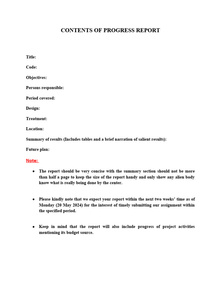 Progress Report Template and Guidelines | PDF | Finance & Money ...