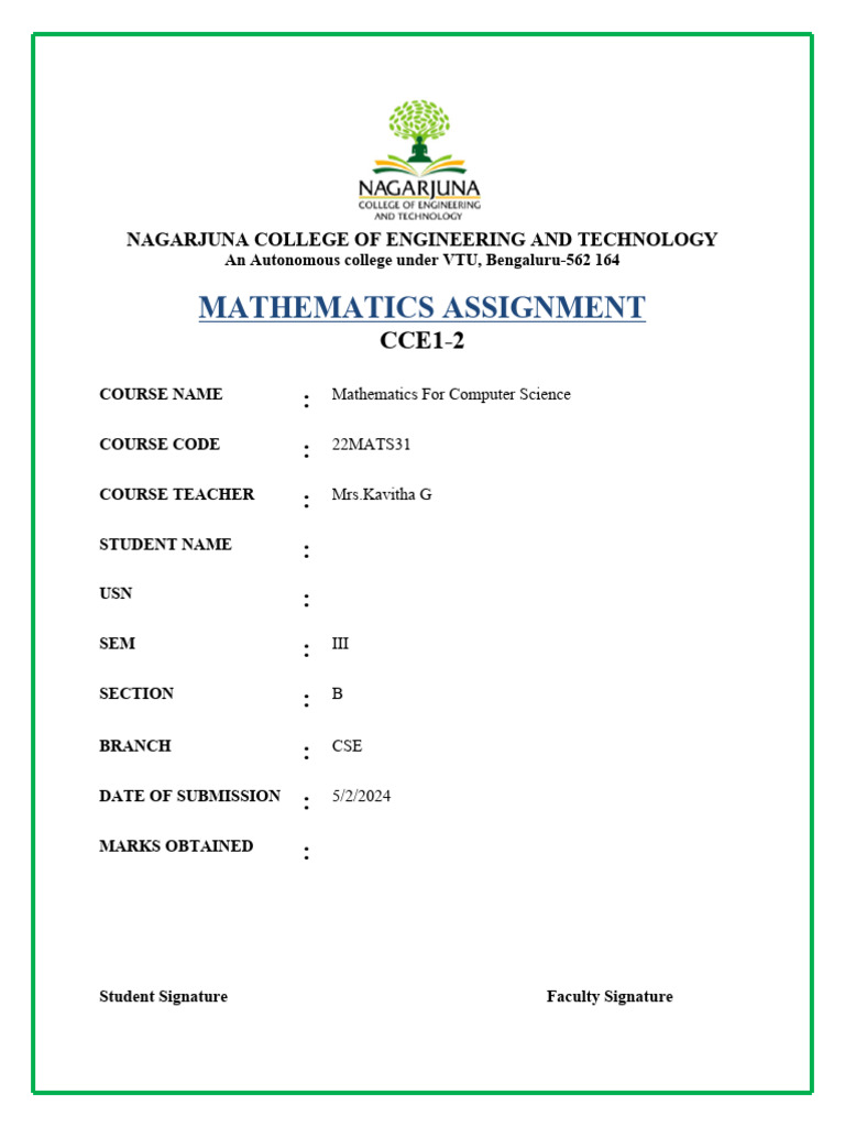 Mathematics Assignment for CSE Students | PDF