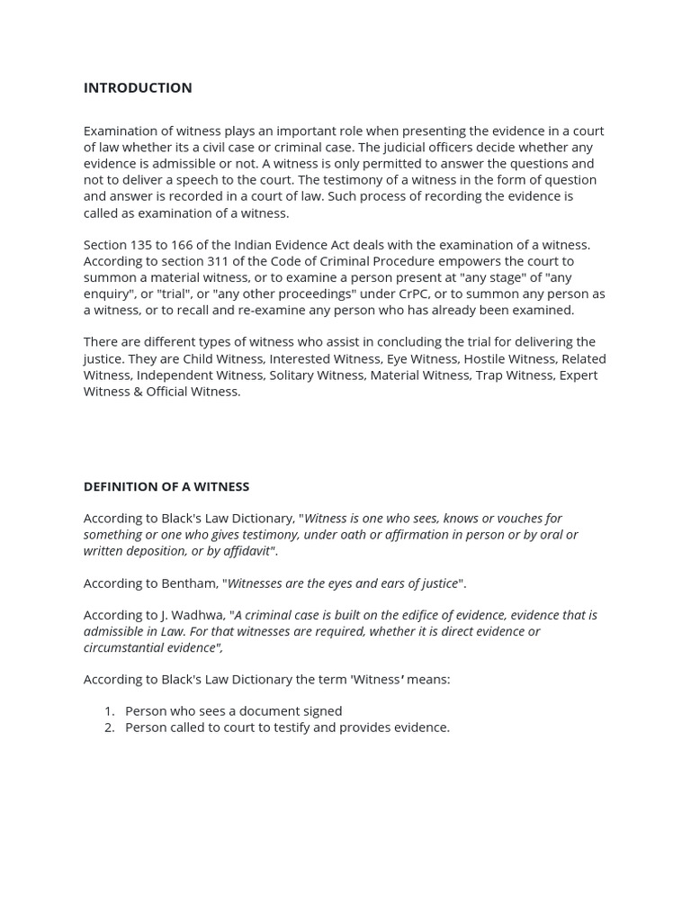 Examination And Cross Examination Of Witness Download Free Pdf