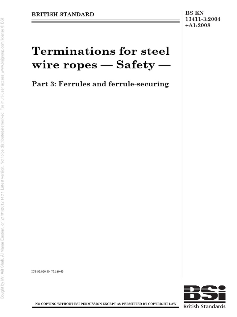 Ferrules for Steel Wire Rope Terminations | PDF | International ...