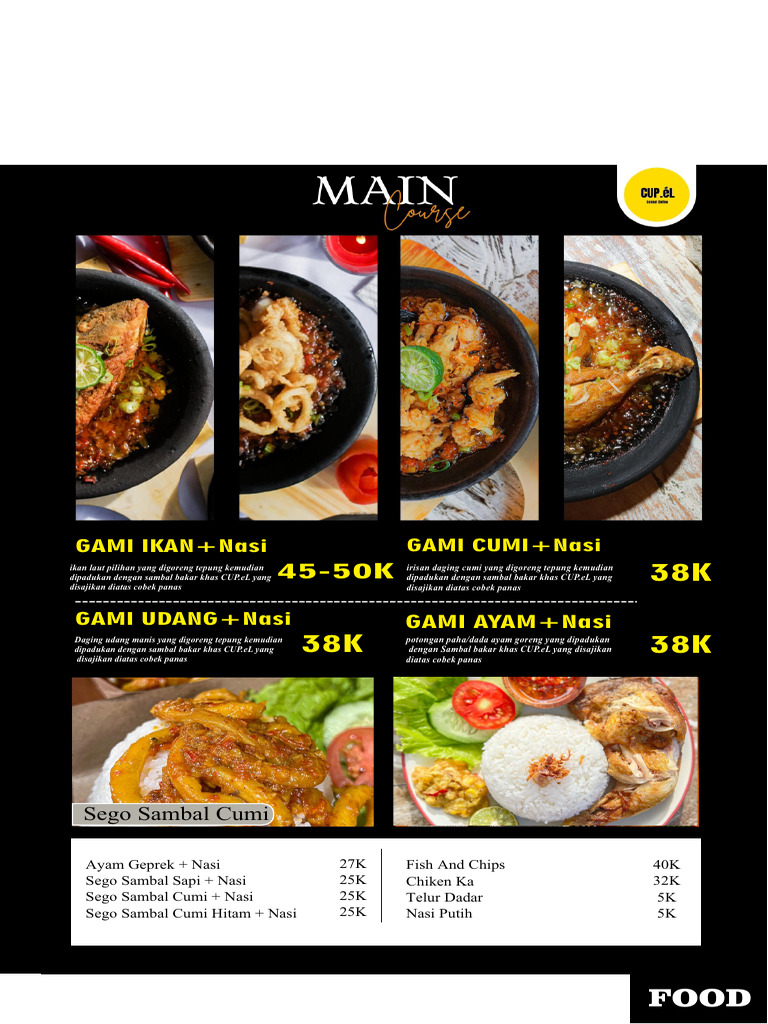 Menu Makanan dan Minuman Cafe CUP.eL | PDF | Memasak, Makanan, & Anggur