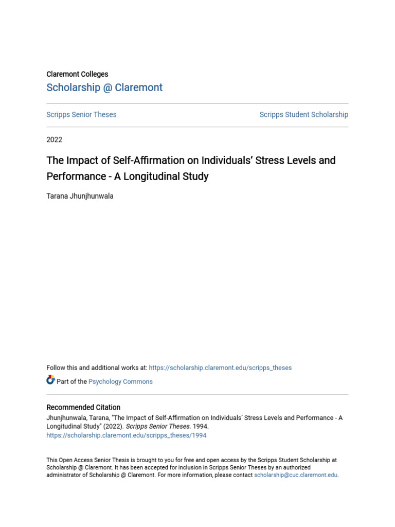 The Impact of Self-Affirmation On Individuals - Stress Levels and | PDF ...