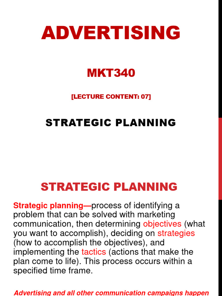 Marketing340 Advertising Lecture 7 Strategic Planning Pdf