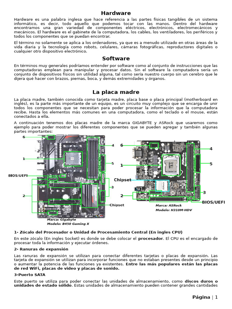 Componentes y funciones de la placa madre | PDF | Hardware de la ...