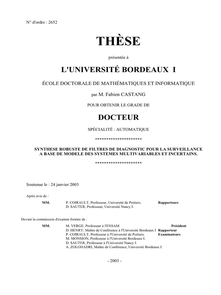Synthèse de filtres DLRD en automatique | PDF | Optimisation ...