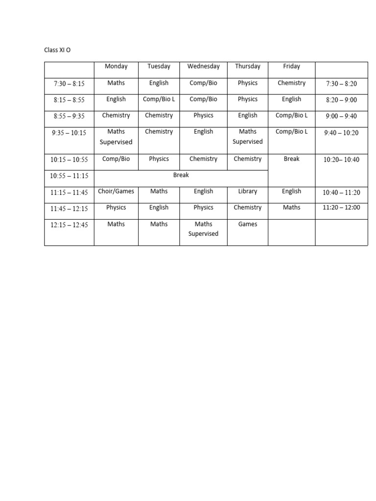 Class XI O Weekly Schedule | PDF | Foreign Language Studies | Science ...