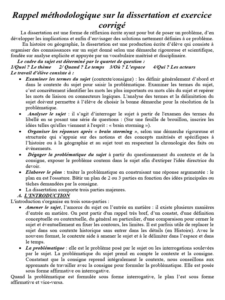 M thodologie De La Dissertation Corrig e PDF Afrique L Europe