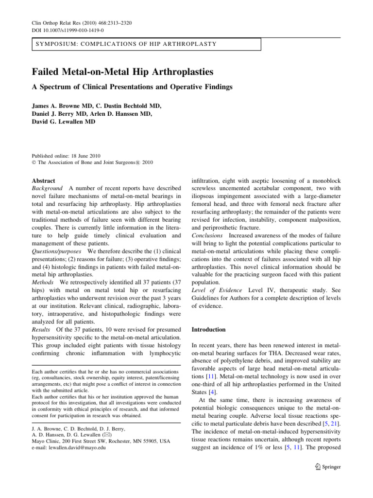 Metal On Metal Hip Systems | PDF | Medical Imaging | Clinical Medicine