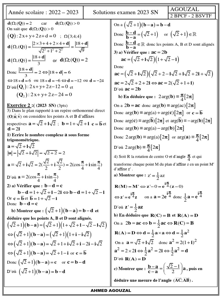 Correction Examen National Math 2023 | PDF | Notation (mathématiques ...