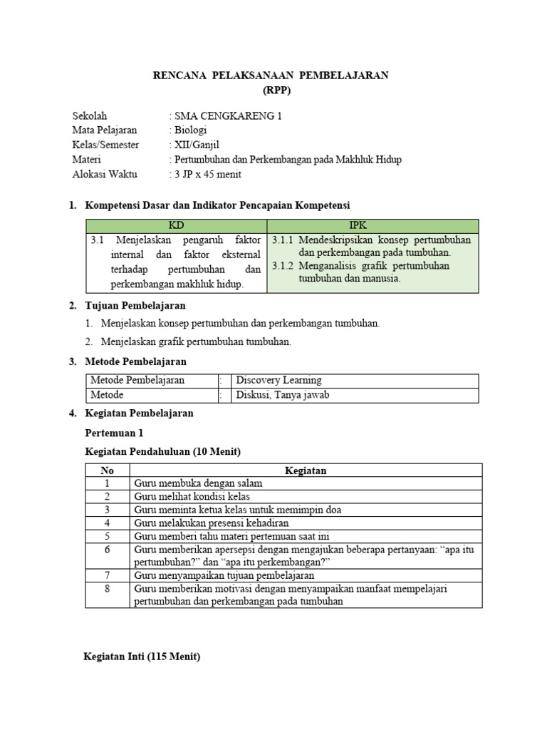RPP - Pertumbuhan Dan Perkembangan Bab 1 | PDF | Karier & Perkembangan