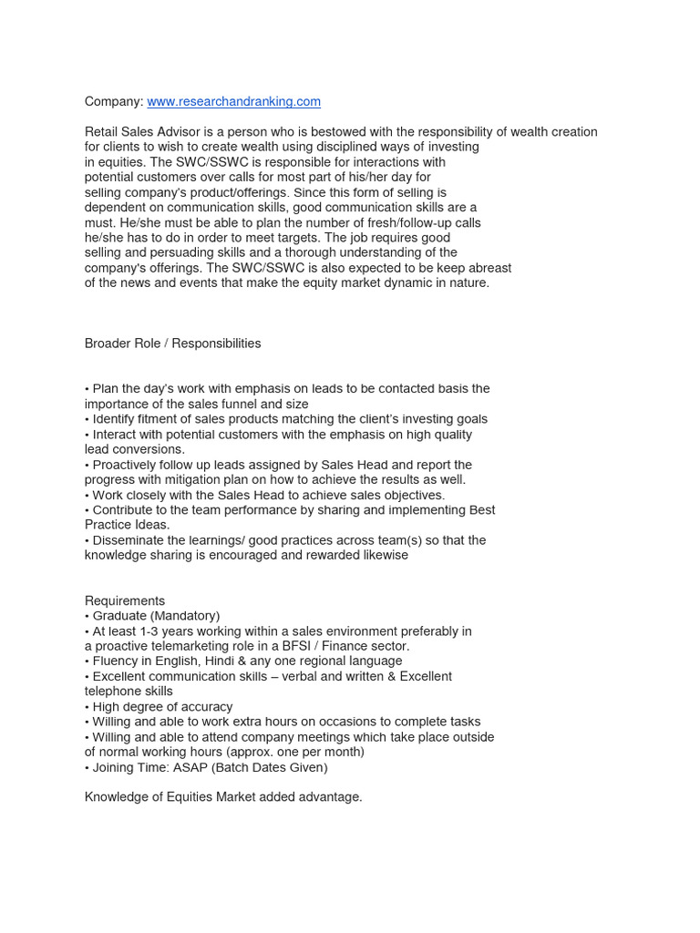 Retail Sales JD | PDF